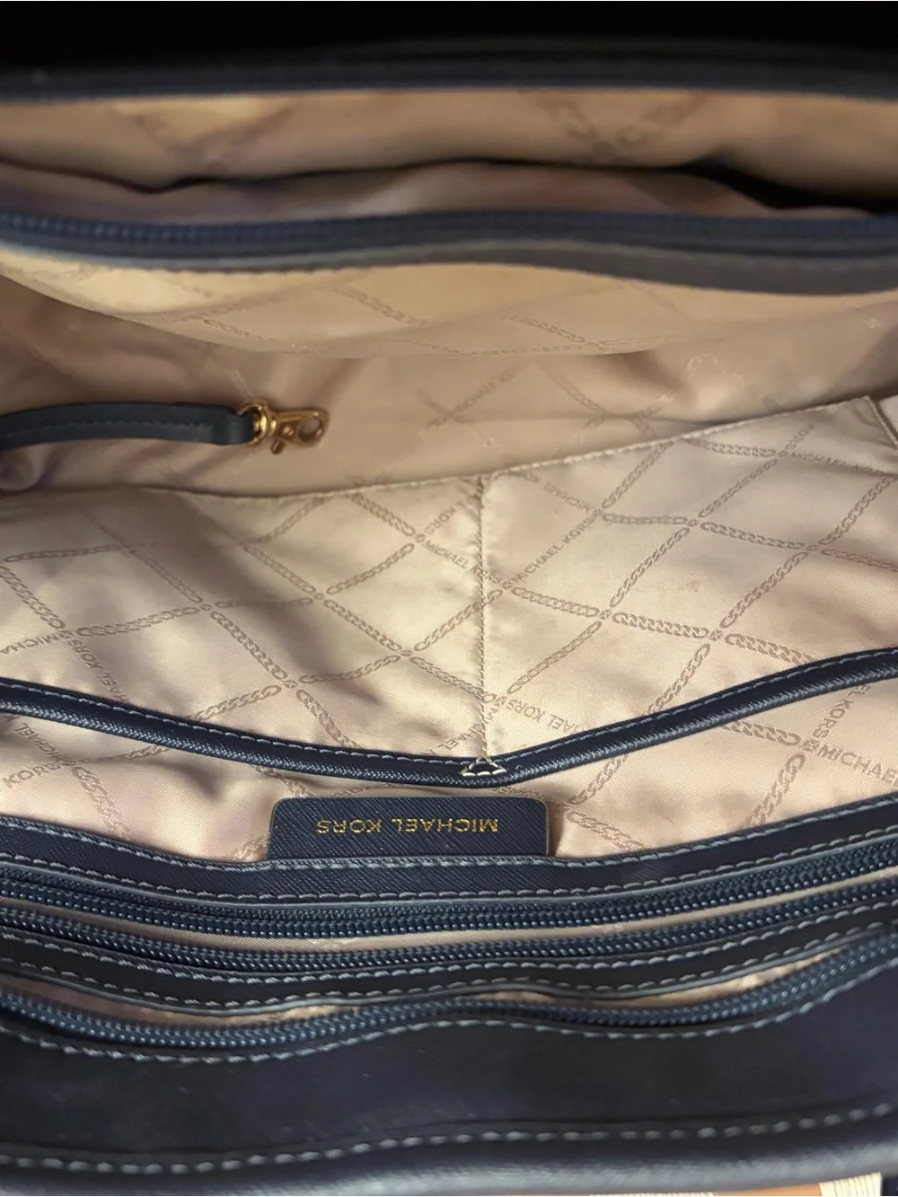 Michael Kors Navy Saffiano Leather Tote with Gold Hardware